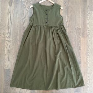 Anthropologie Vintage Cotton Babydoll Midi Dress Olive Green Size Large